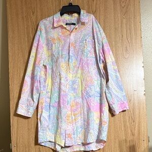 Lauren Ralph Lauren Pastel Paisley Nightshirt - Pink, Yellow, Blue, Cream